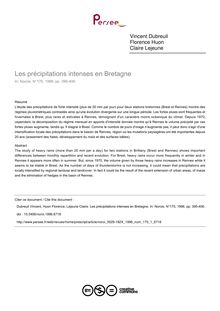 Les précipitations intenses en Bretagne - article ; n°1 ; vol.170, pg 395-406