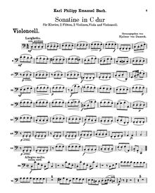 Partition violoncelle, Sonatina en C major, C major, Bach, Carl Philipp Emanuel