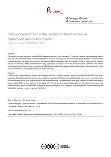 Comportement d achat des consommateurs envers le camembert aoc de Normandie - article ; n°1 ; vol.258, pg 19-29