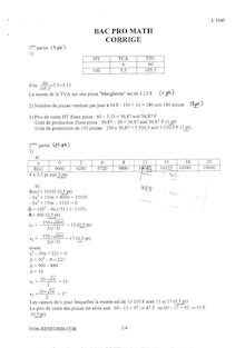Corrige BACPRO RESTAURATION Mathematiques 2001