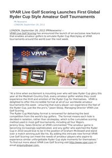 VPAR Live Golf Scoring Launches First Global Ryder Cup Style Amateur Golf Tournaments