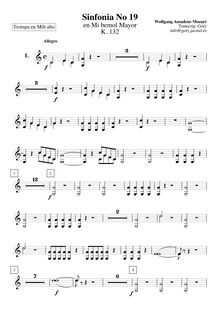 Partition cor 1/2 (E♭ alto), Symphony No.19, E♭ major, Mozart, Wolfgang Amadeus