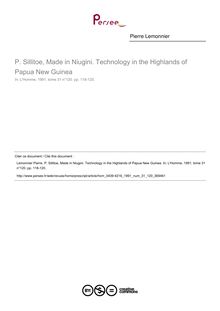 P. Sillitoe, Made in Niugini. Technology in the Highlands of Papua New Guinea  ; n°120 ; vol.31, pg 118-120
