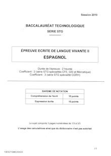 Sujet du bac STG 2010: Espagnol LV2 - épreuve écrite