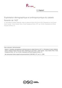Exploitation démographique et anthroponymique du catasto florentin de 1427 - article ; n°1 ; vol.31, pg 215-223