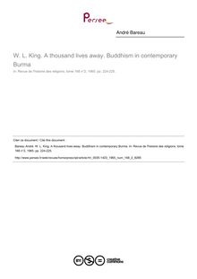W. L. King. A thousand lives away. Buddhism in contemporary Burma  ; n°2 ; vol.168, pg 224-225