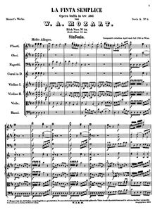 Partition Sinfonia, La finta semplice, Mozart, Wolfgang Amadeus