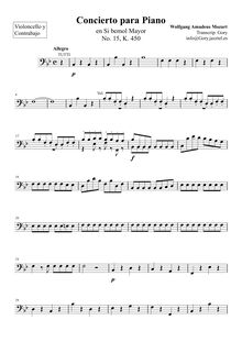 Partition violoncelles / Basses, Piano Concerto No.15, B♭ major