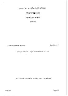 Sujet du bac L 2009: Philosophie