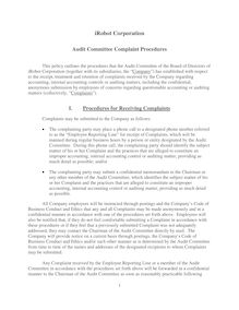 IPO - Audit Committee Complaint Procedures  final, approved 050824 