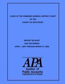 Clerk  of the Combined General District Court for the County of  Botetourt report on Audit for the period