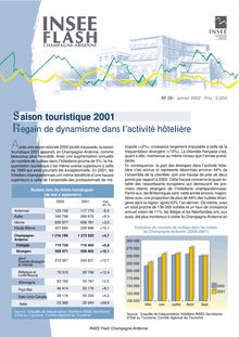 Saison touristique 2001 en Champagne-Ardenne : regain de dynamisme dans l activité hôtelière