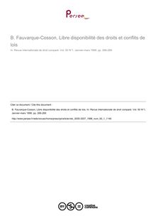 B. Fauvarque-Cosson, Libre disponibilité des droits et conflits de lois - note biblio ; n°1 ; vol.50, pg 266-269