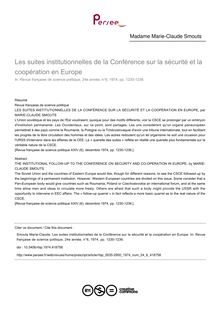 Les suites institutionnelles de la Conférence sur la sécurité et la coopération en Europe - article ; n°6 ; vol.24, pg 1230-1236