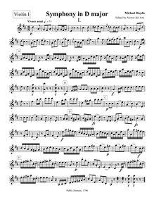 Partition violons I, Symphony No.32, MH 420, D major, Haydn, Michael