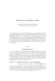 Philosophie des sciences biologiques et médicales Anne Fagot ...