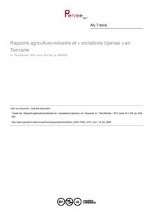Rapports agriculture-industrie et « socialisme Ujamaa » en Tanzanie - article ; n°64 ; vol.16, pg 805-820