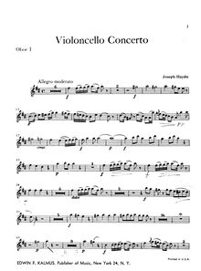 Partition hautbois 1, violoncelle Concerto No.2, D major, Haydn, Joseph