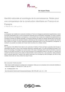 Identité nationale et sociologie de la connaissance. Notes pour une comparaison de la construction identitaire en France et en Espagne - article ; n°1 ; vol.14, pg 57-71