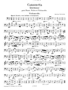 Partition de violoncelle, Canzonetta pour Piano Trio, Intermezzo