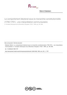 Le comportement électoral sous la monarchie constitutionnelle (1790-1791) : une interprétation communautaire - article ; n°1 ; vol.301, pg 361-398