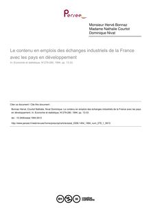 Le contenu en emplois des échanges industriels de la France avec les pays en développement - article ; n°1 ; vol.279, pg 13-33