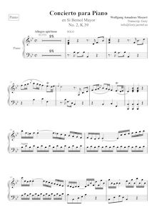 Partition Piano solo, Piano Concerto No.2, B♭ major, Mozart, Wolfgang Amadeus