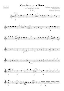Partition violons I, Piano Concerto No.19, F major, Mozart, Wolfgang Amadeus par Wolfgang Amadeus Mozart