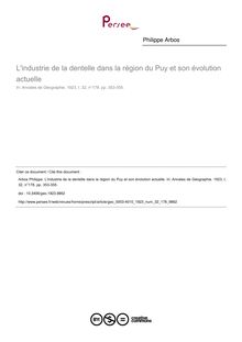 L industrie de la dentelle dans la région du Puy et son évolution actuelle - article ; n°178 ; vol.32, pg 353-355