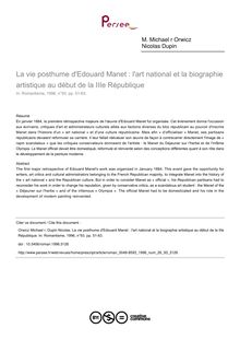 La vie posthume d Edouard Manet : l art national et la biographie artistique au début de la IIIe République - article ; n°93 ; vol.26, pg 51-63