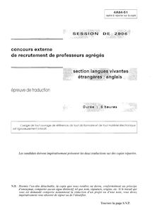Epreuve de traduction 2006 Agrégation d anglais Agrégation (Externe)