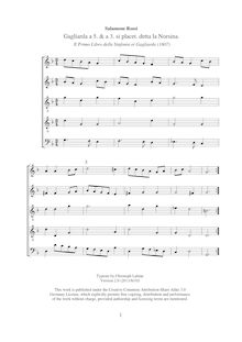 Partition complète (G et F clefs), Il Primo libro delle Sinfonie et Gagliarde