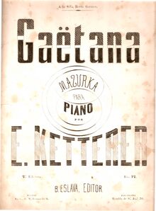 Partition complète, Gaëtana, Mazurka para piano, Ketterer, Eugène