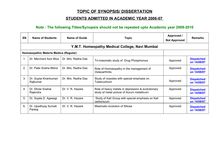 TOPIC OF SYNOPSIS/ DISSERTATION STUDENTS ADMITTED IN ACADEMIC YEAR ...