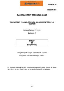 Sujet BAC STMG 2015 Economie - Droit