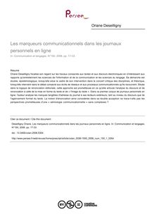 Les marqueurs communicationnels dans les journaux personnels en ligne - article ; n°1 ; vol.150, pg 17-33