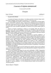 Français 2001 Concours externe interne 3ème voie Adjoint administratif territorial de 1ère classe