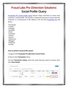 Fraud Labs Pro Detection Solutions: Social Profile Query