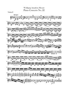 Partition violons II, Piano Concerto No.22, E♭ major, Mozart, Wolfgang Amadeus par Wolfgang Amadeus Mozart