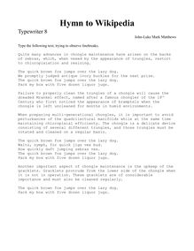 Partition Typewriter 8, Hymn to Wikipedia, D major, Matthews, John-Luke Mark