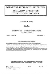 Etude d opérations touristiques 2007 BTS Animation et gestion touristiques locales