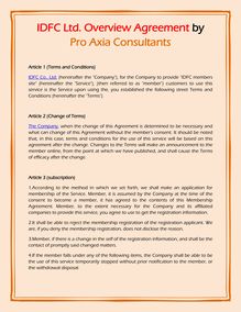 IDFC Ltd. Overview Agreement by Pro Axia Consultants