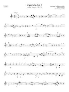 Partition violon I, corde quatuor No.5, Divertimento, F major, Mozart, Wolfgang Amadeus
