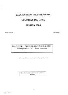 Techniques de production 2004 Bac Pro - Cultures marines