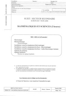 Mathématiques - Sciences 2000 CAP Installations en équipements électriques
