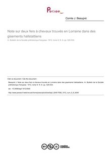 Note sur deux fers à chevaux trouvés en Lorraine dans des gisements hallstattiens - article ; n°8 ; vol.9, pg 525-534