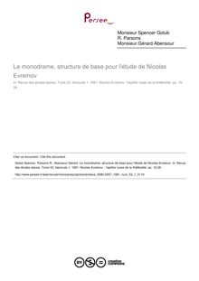 Le monodrame, structure de base pour l étude de Nicolas Evreinov - article ; n°1 ; vol.53, pg 15-26