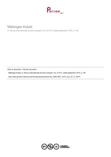 Mélanges Kubali - note biblio ; n°3 ; vol.27, pg 745-745