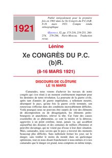 Xe CONGRÈS DU P.C. (b)R.