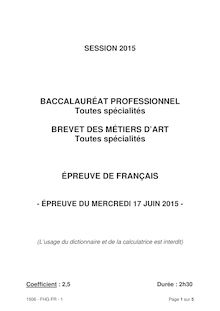 Bac professionnel 2015 : sujet de français